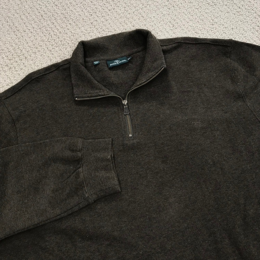 Rodd & Gunn Mens 2XL Brown 100% Cotton Quarter Zip Pullover Sweater Logo